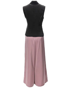 Nevaeh Stand Collar Sleeveless Top+Wide Leg Pants Two Pieces Set