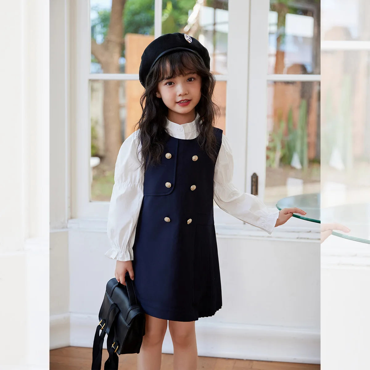 Long Sleeve Blouse and School Sundress for Girls Kids