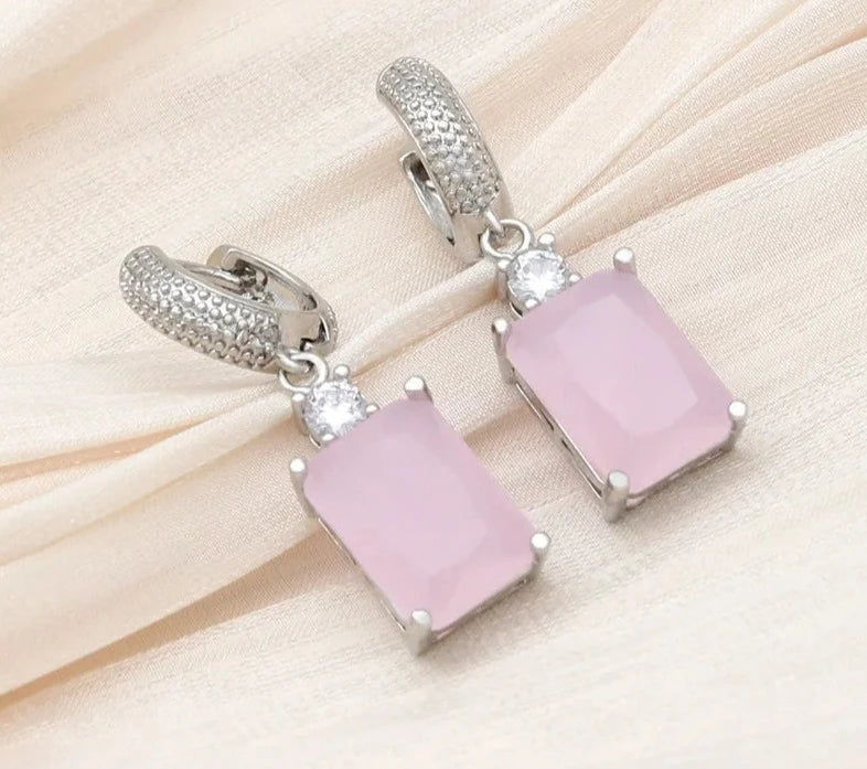Pink Rectangle Crystal Dangle Earrings