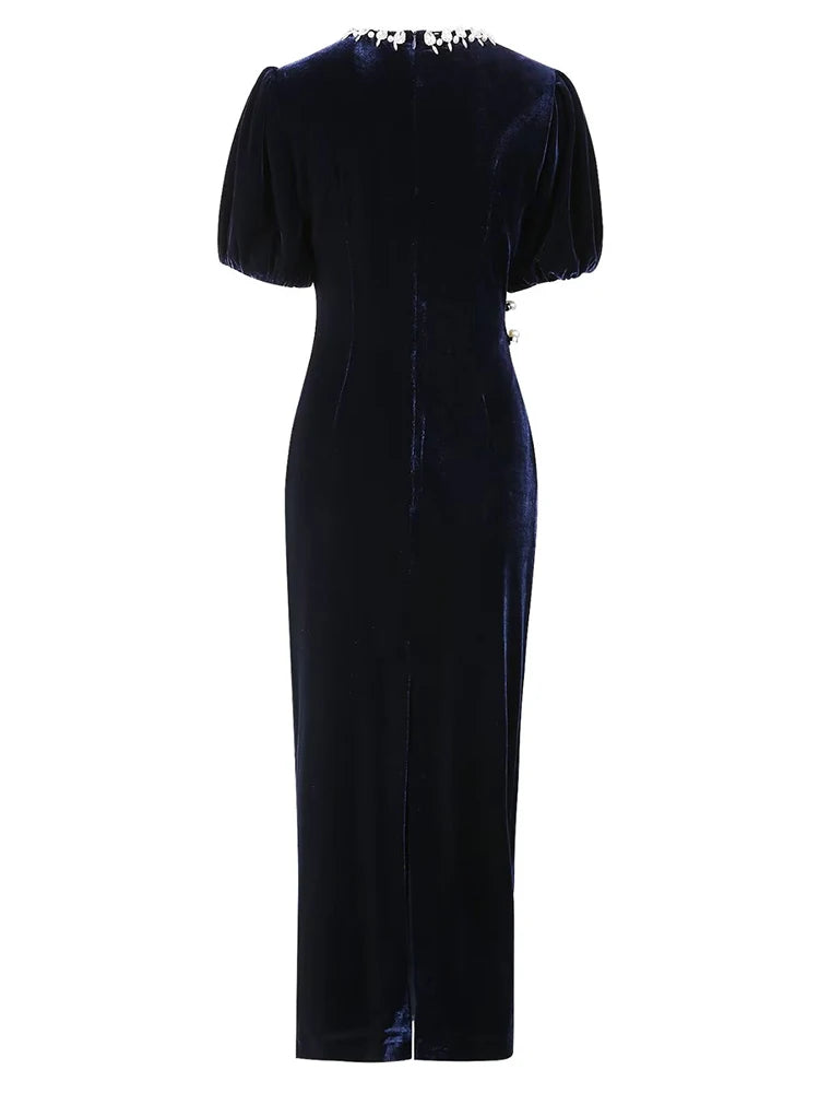 Merrill Crystal Beading Velvet Dress