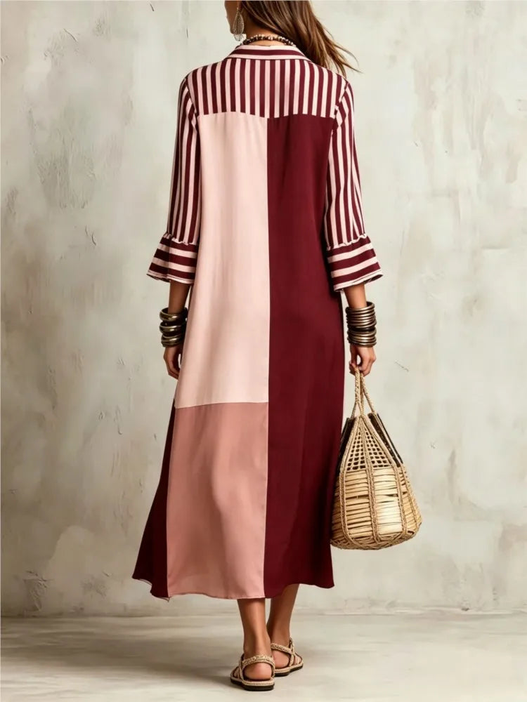 Jessa Elegant Striped Patchwork Loose Shirt Dress