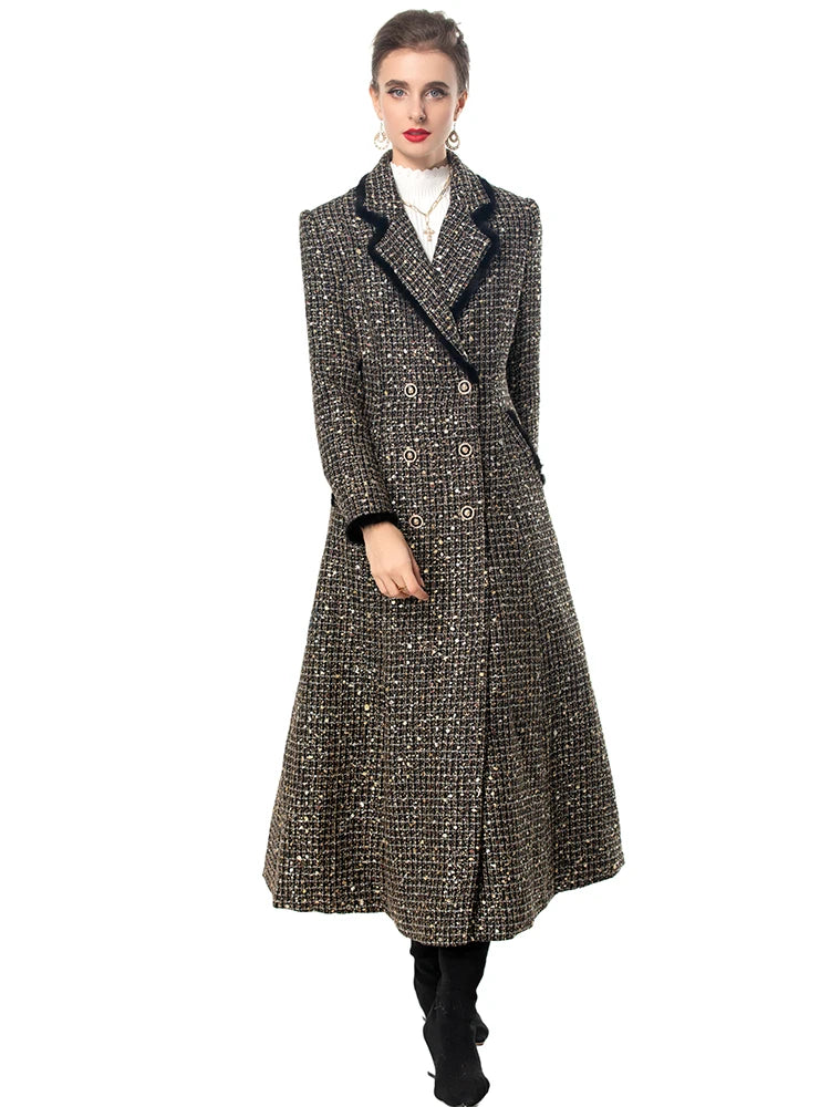 Virginia Double Breasted Sequins Plaid Tweed Coat