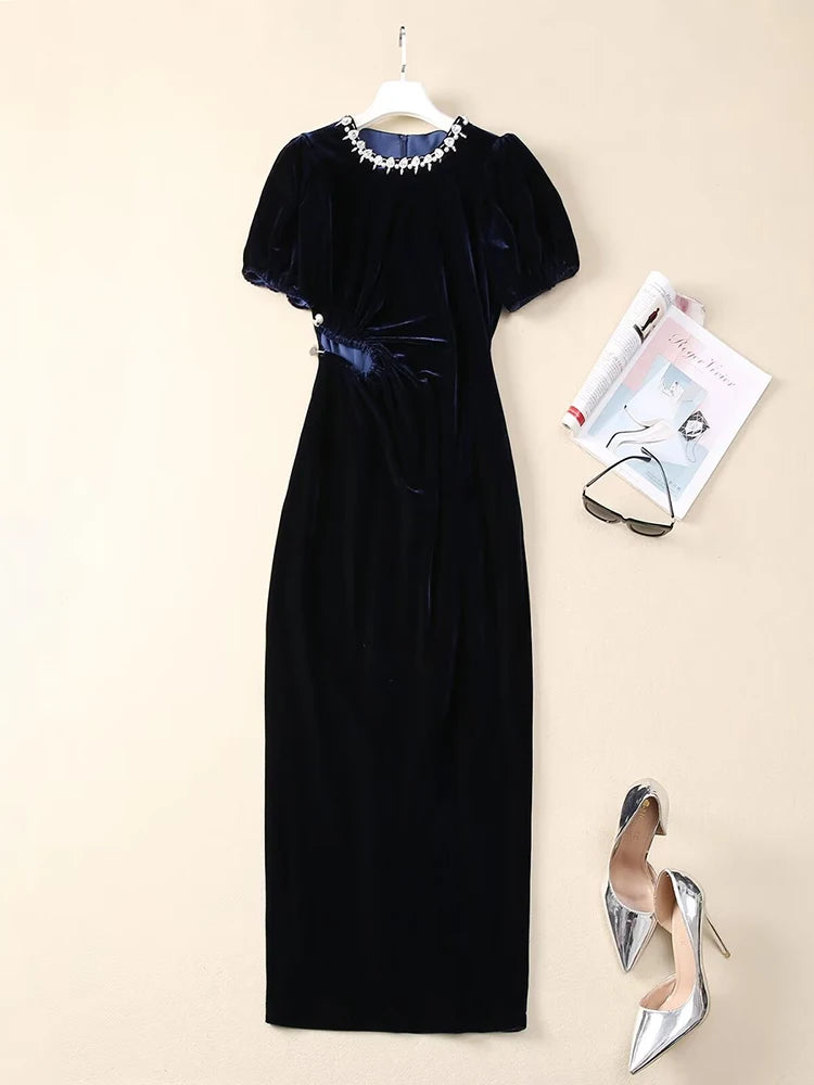 Merrill Crystal Beading Velvet Dress