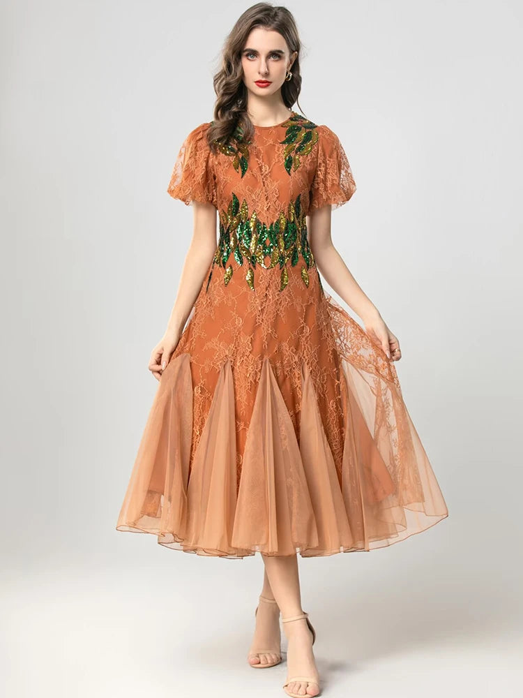 Zola Sequins Embroidery Lace Dress