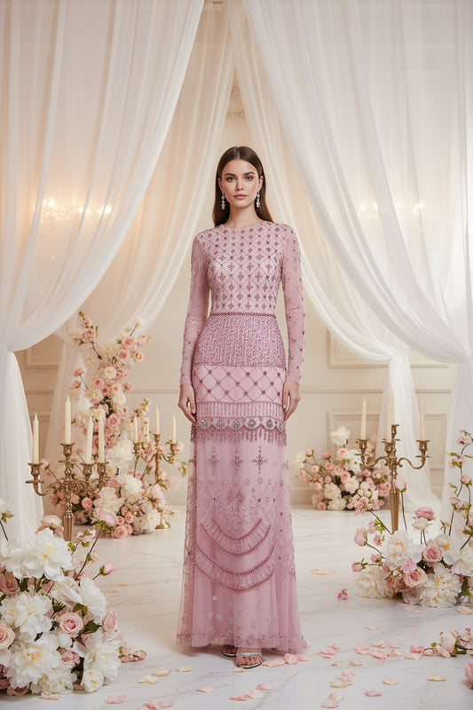 Marian Dubai Pink Arabic Stunning Evening Dress Gown