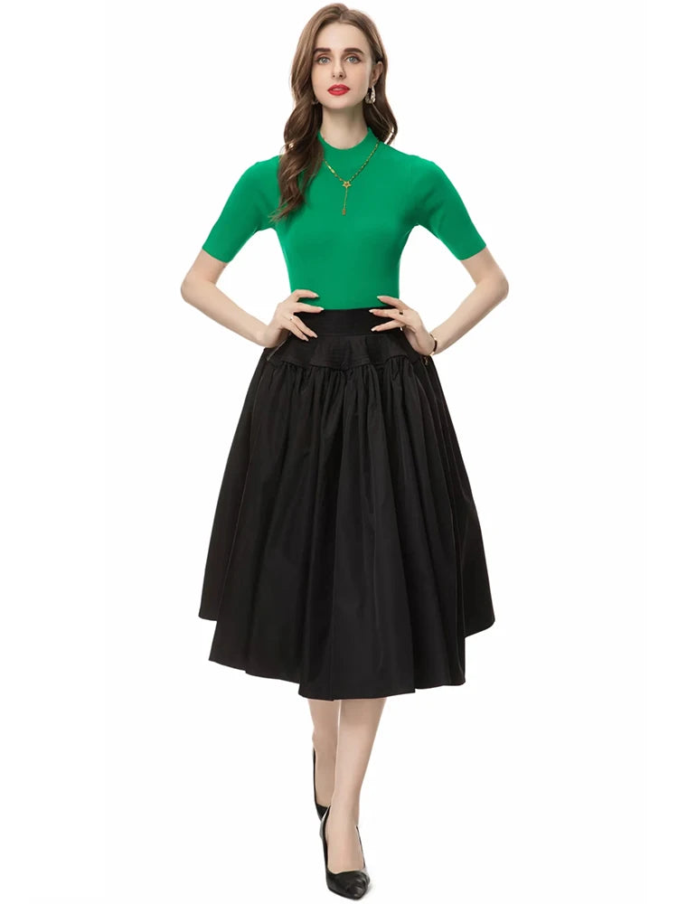 Gabriela O-Neck Short Sleeve knit Tops + High waiste Skirt Office Lady 2-Piece Set