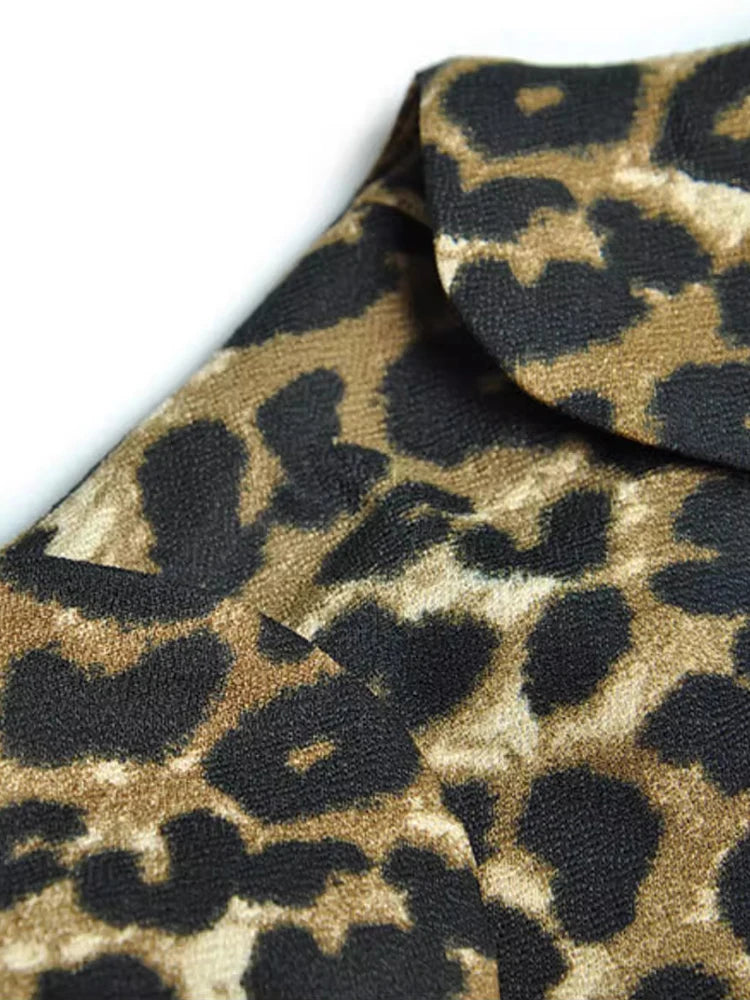 Neriah Asymmetrical Dress Women Square Collar Long Sleeve Folds Leopard Print Elegant Party Dress