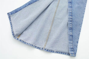 A-line Irregular Button Split Skirt Denim Skirts