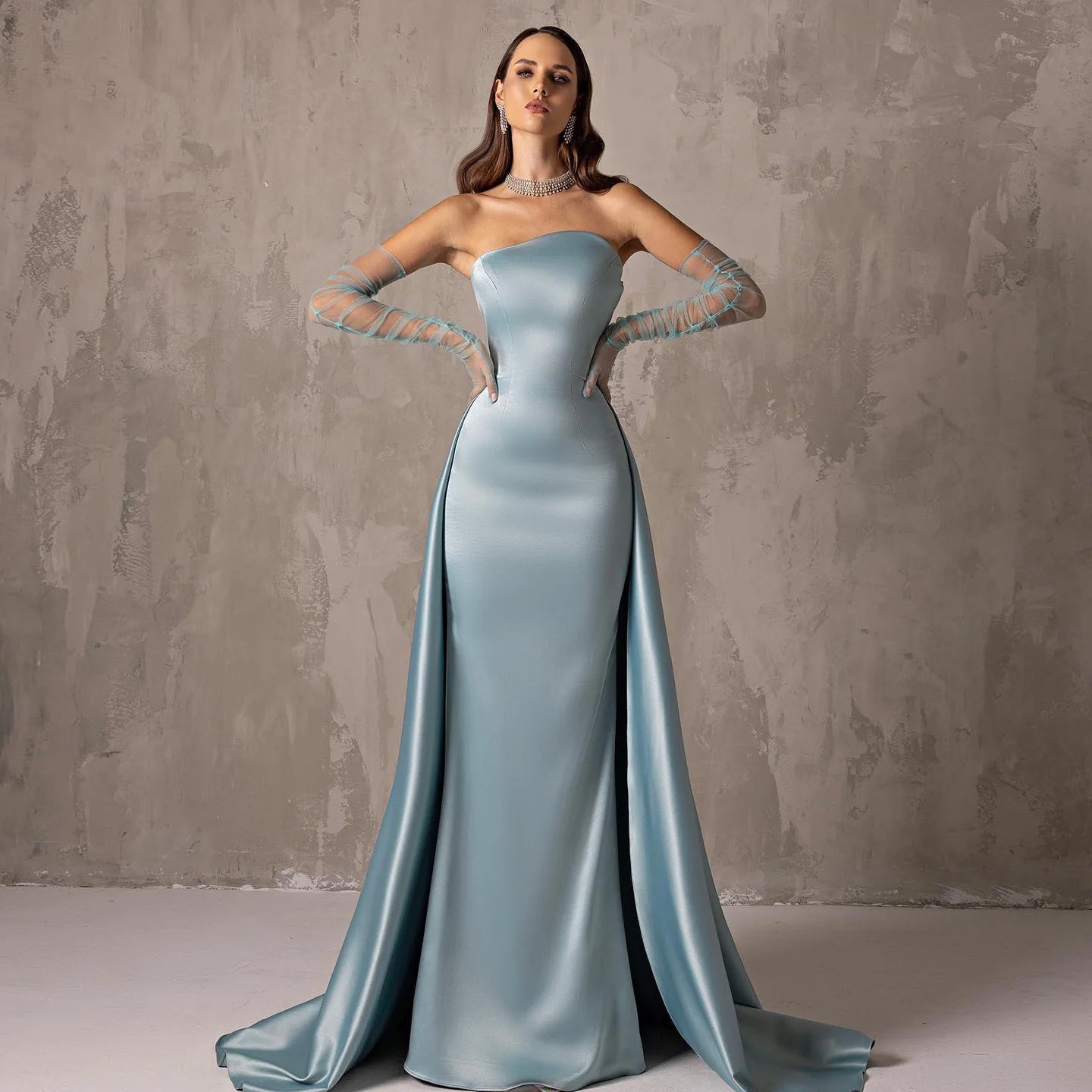 Lynneth Blue Strapless Dubai Evening Dress