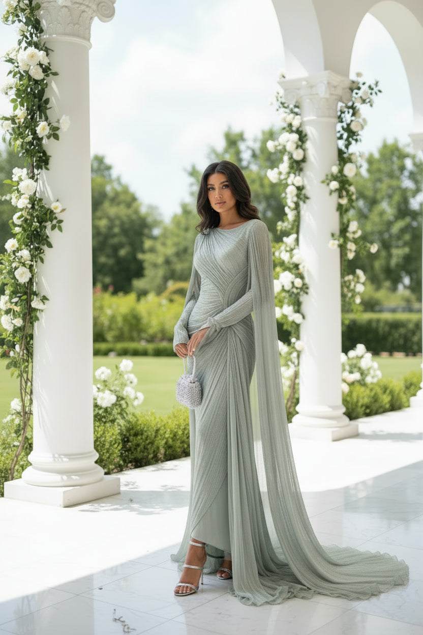 Vern Formal Evening Dress O Neck Full Sleeves Formal Occasion Prom Gown