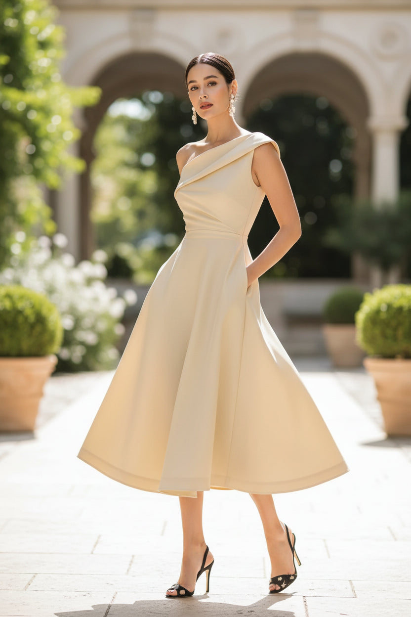 Wenny Off-shoulder Solid Color High Waist Slimming Simple Temperament A-line Skirt