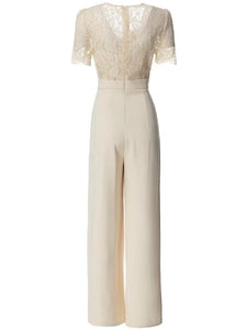 Memphis Square Collar Short Sleeve Lace Hollow Out Button High Street Wide Leg Pant