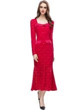 Load image into Gallery viewer, Maren Autumn  Square Collar Long Sleeve Hollow Out Lace Mermaid Dress