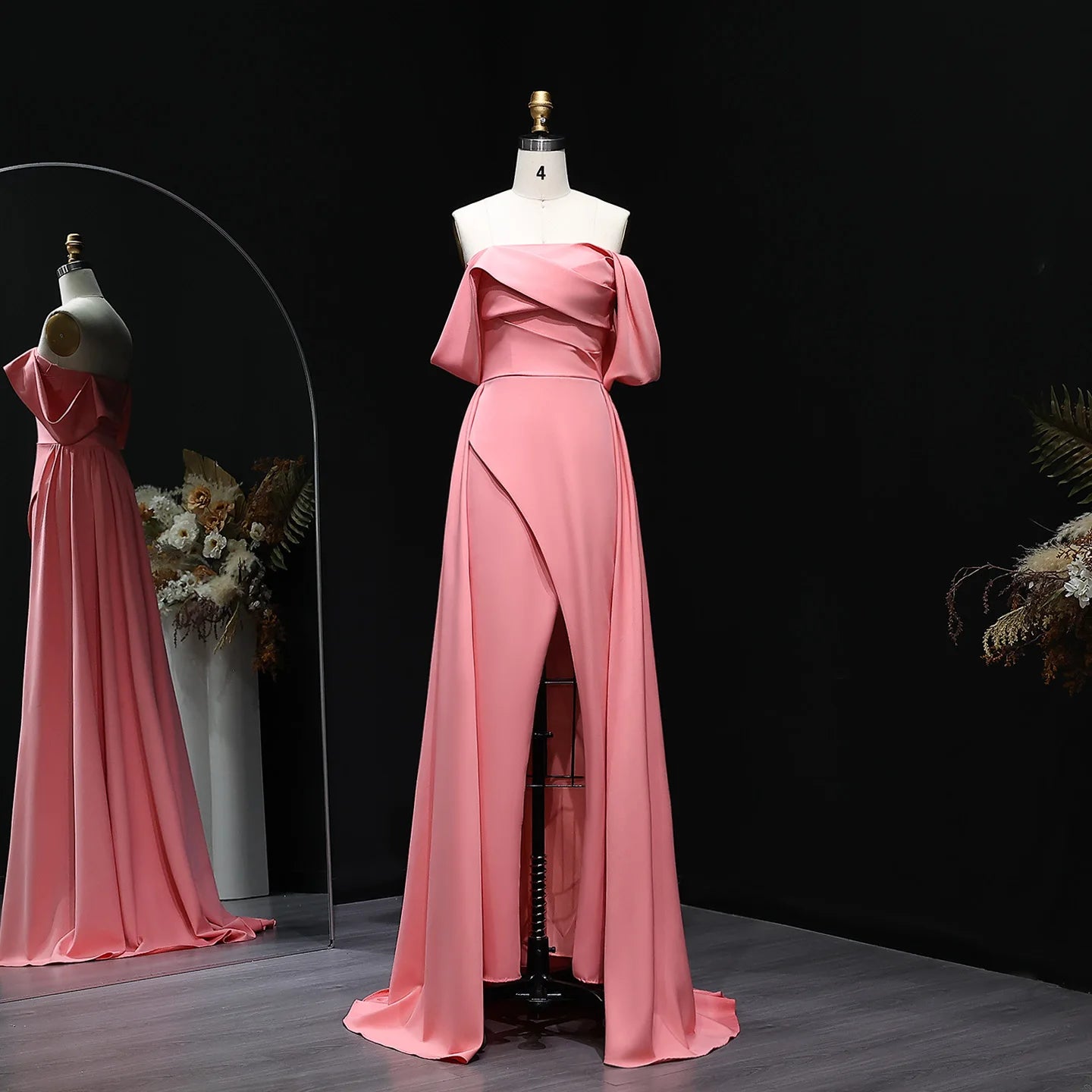Jemelyn Dubai Peach Off Shoulder Evening Dress Peach / 4 Jemelyn Dubai Peach Off Shoulder Evening Dress Peach / 4