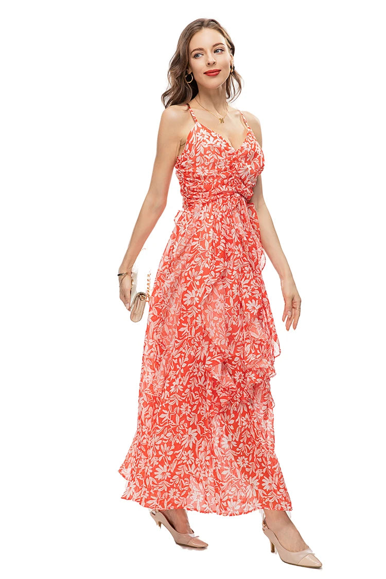 فستان طويل مطبوع عليه أزهار من Millie Runway لحفلات الشاطئ البوهيمي