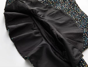 Emmie Tweed Suit Women Stand Collar Long Sleeve Beading Jacket + Mermaid Skirt Vintage Two-Piece Set
