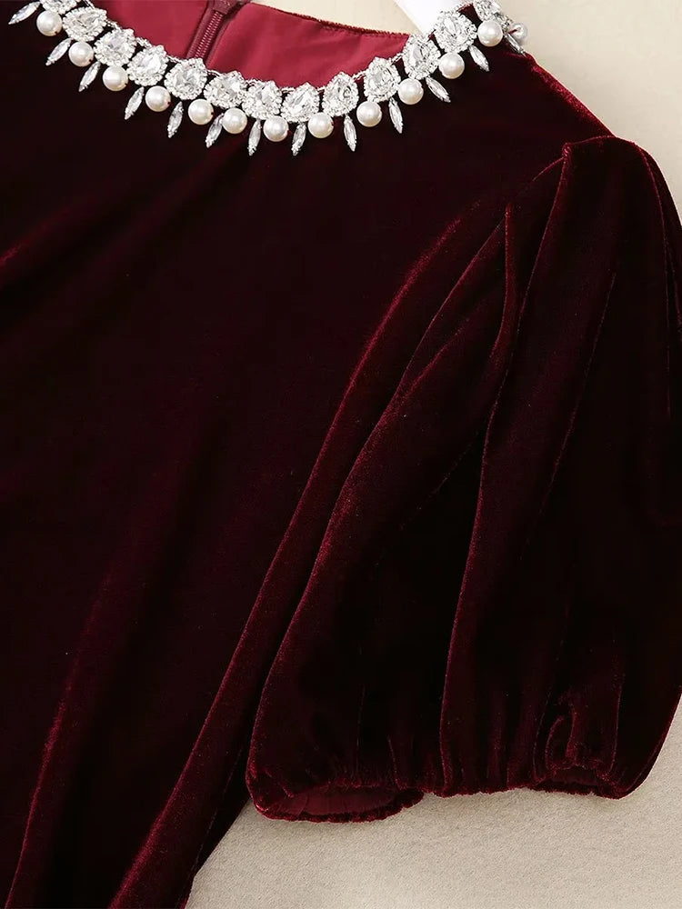 Merrill Crystal Beading Velvet Dress