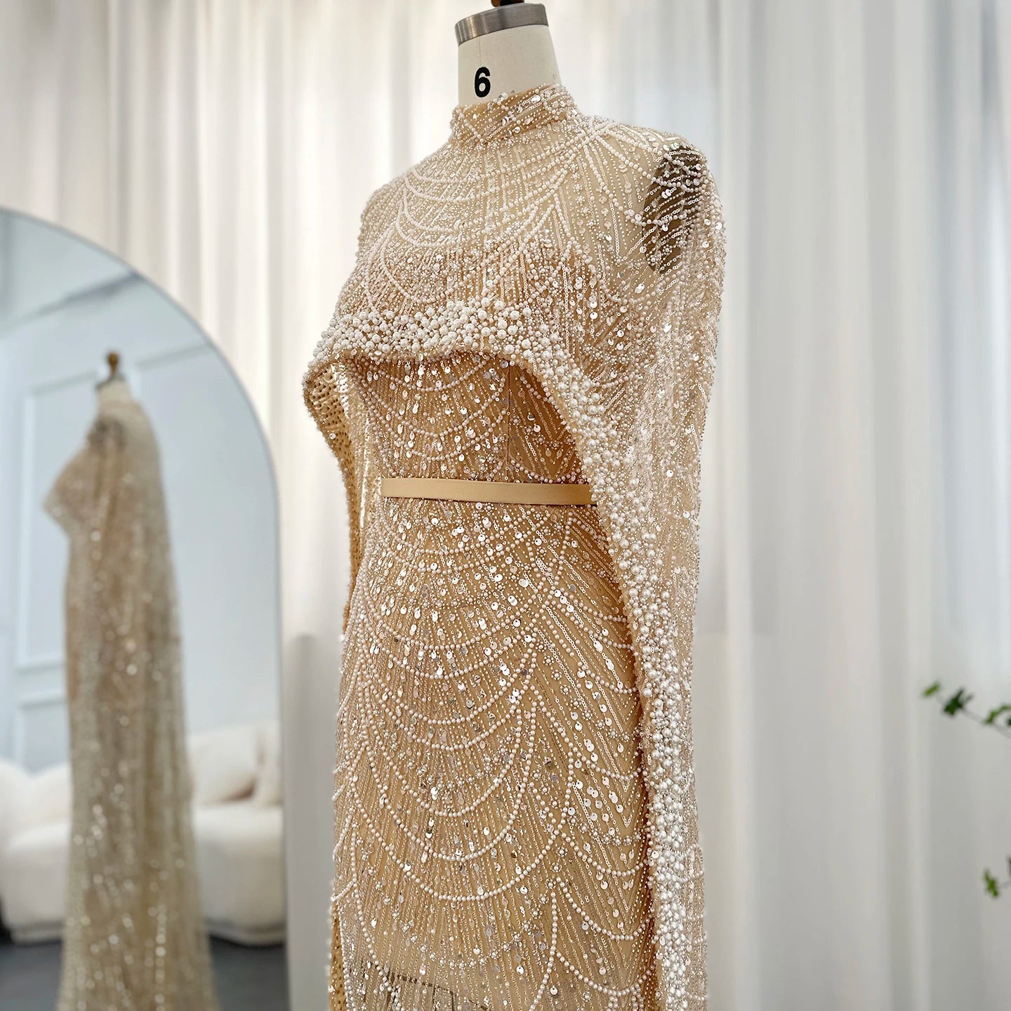 Luxury Pearl  Evening Dress with Cape