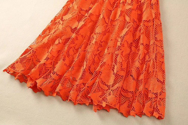 Scarlett Orange Suspender Splice Embossed hollow Lace Dresses