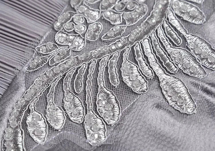 Julia V-Ausschnitt Drapiertes Schmetterlingsärmel Stickerei Perlen Elegantes Partykleid