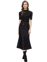 Load image into Gallery viewer, Credence Knitted Pullover Tops + Sequins Mermaid Skirt Office Lady 2 Piece Set
