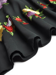 Haven V-Neck Short Sleeve Flowers Embroidery Knee-Length Vintage Dress