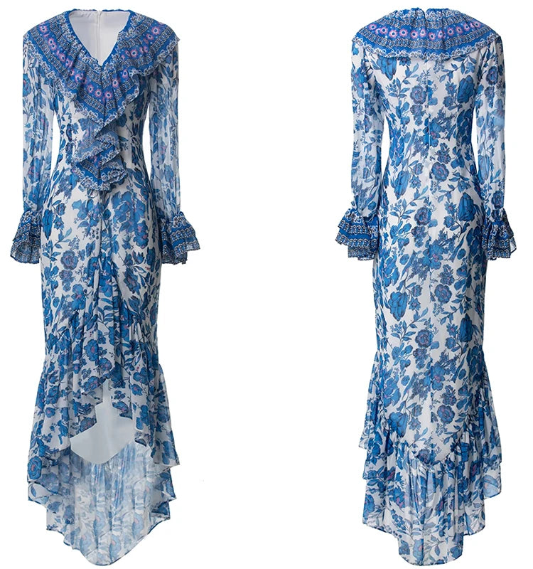 Rylee Ruffles Floral Print Bohemian Long Dress