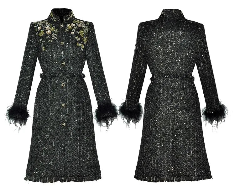 Dulce Sequins Beading Tweed Coat