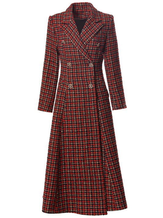 Cameron Double Breasted Red Plaid Tweed Coat