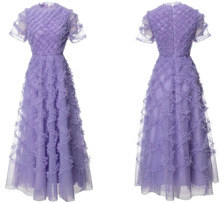 Wrenlee O-Neck Short Sleeve Ruffles High Waist Vintage Party Long Dress