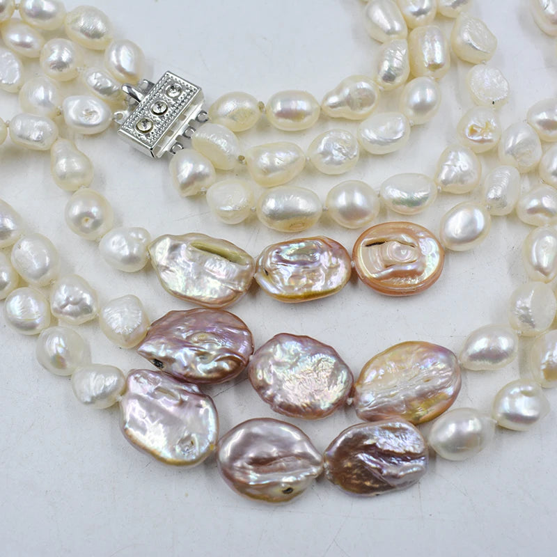 3 rows  9mm natural white Baroque freshwater pearl necklace/earring set. 18-25"