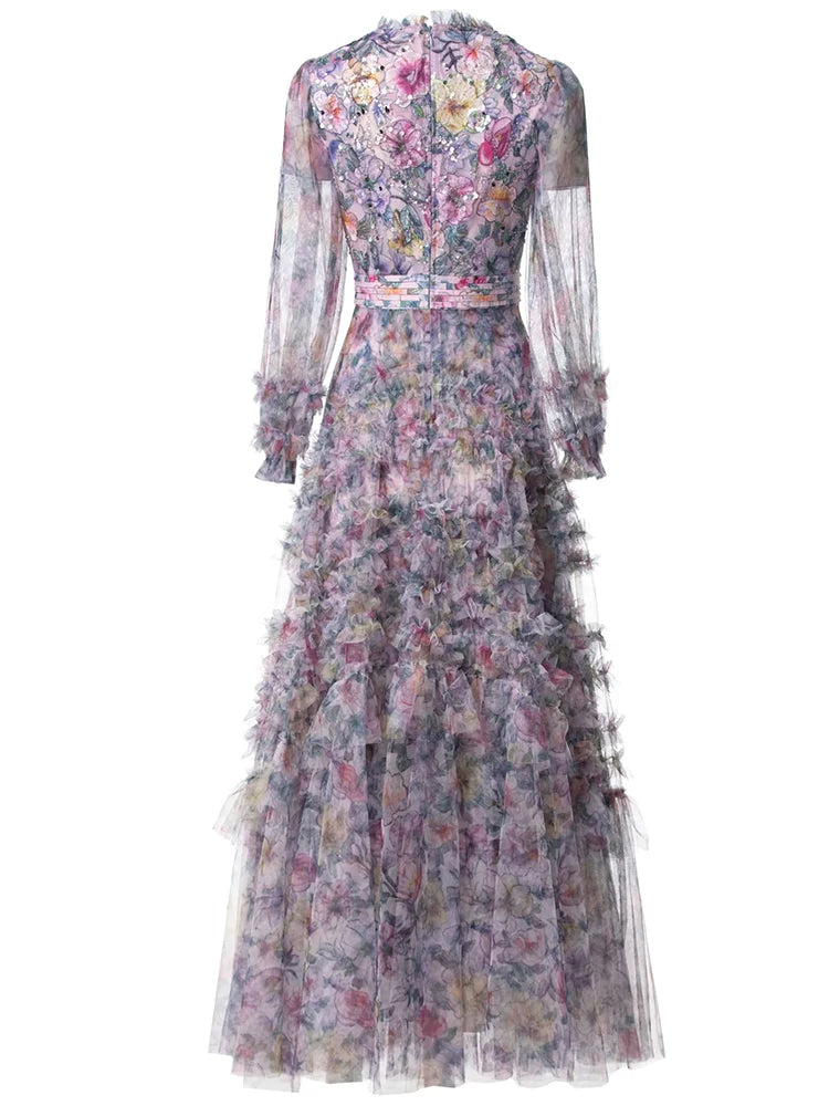 Ruby Sequins Floral Embroidery Mesh Dress