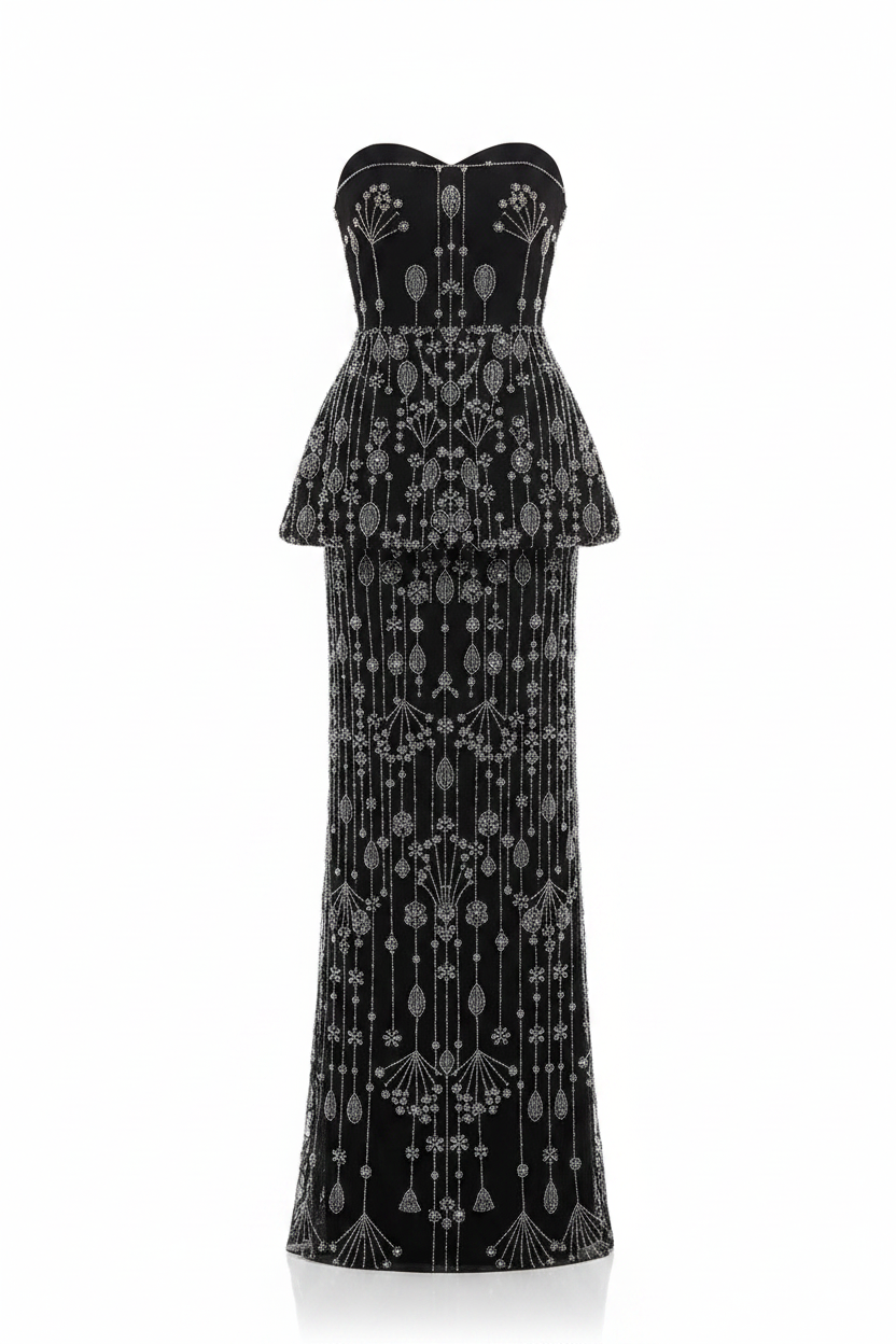 Luanne Elegant Beaded Black 2 Pieces Sweetheart Evening Gown