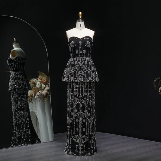 Luanne Elegant Beaded Black 2 Pieces Sweetheart Evening Gown