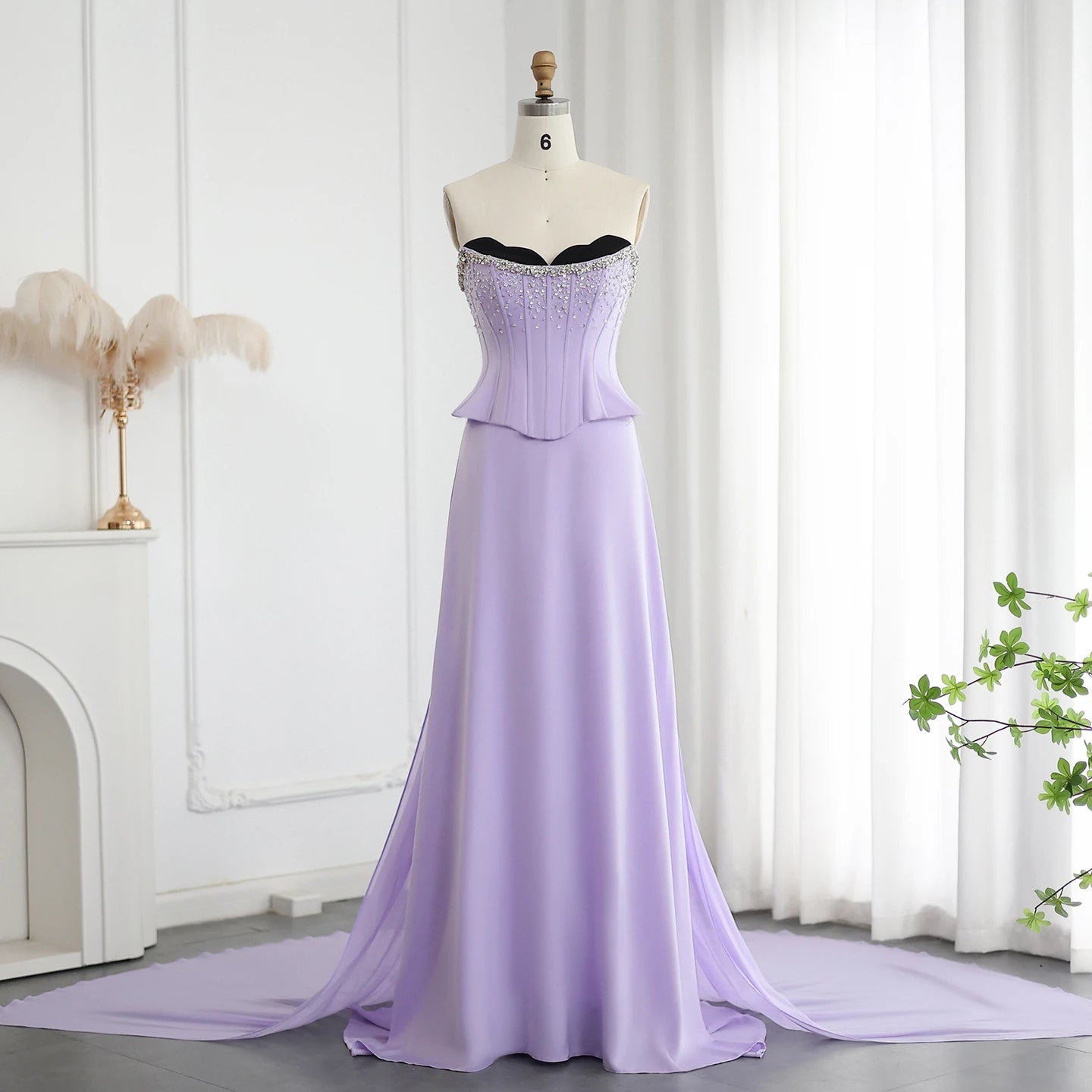 Lilac Two Pieces  Scalloped Corset Luxury Evening Dress