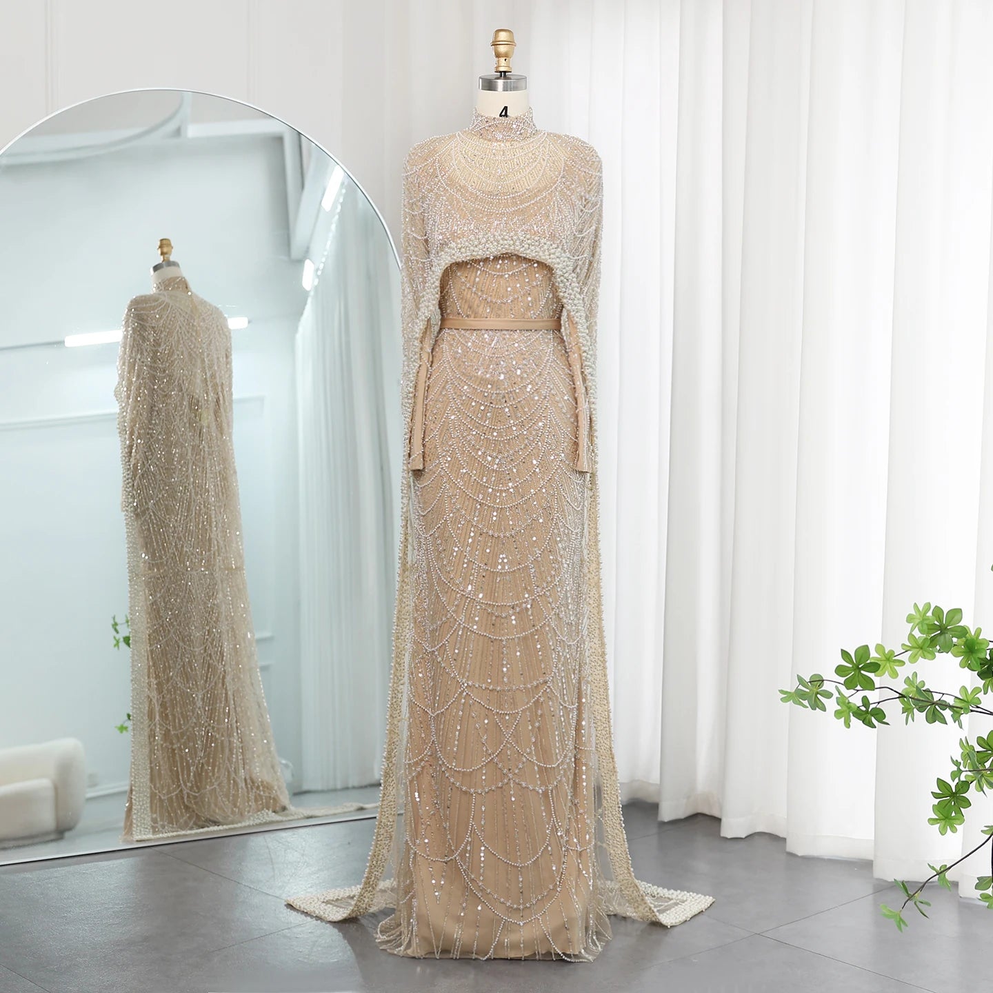 Luxury Pearl  Evening Dress with Cape