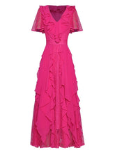 Load image into Gallery viewer, Cypress V-Neck Butterfly Sleeve Ruffle Lace Patchwork Elegant Party Dress