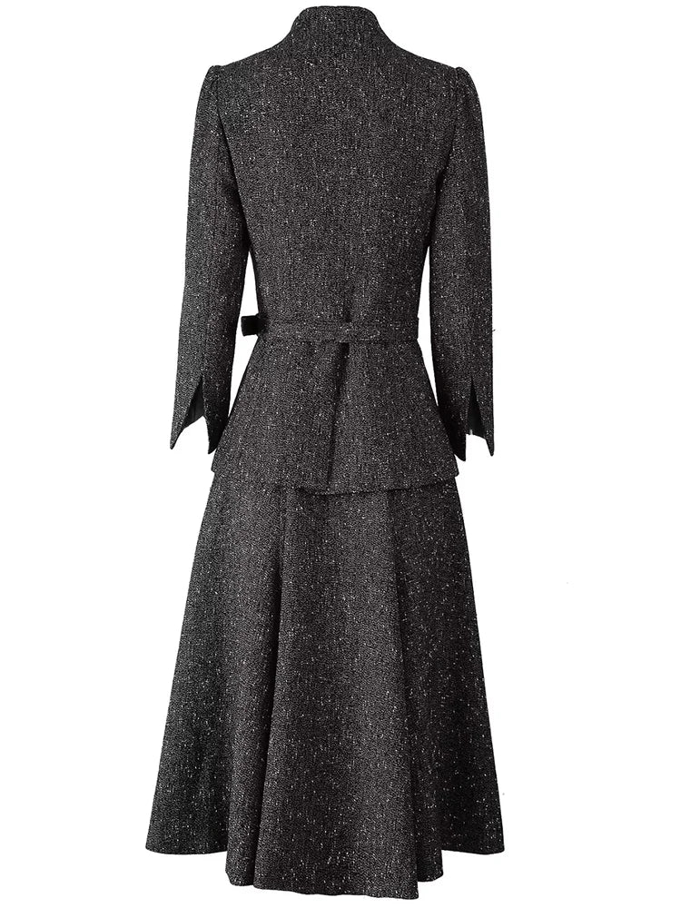 Bexley Single Breasted Sashes Coat + Skirt Office Lady 2 piece Set