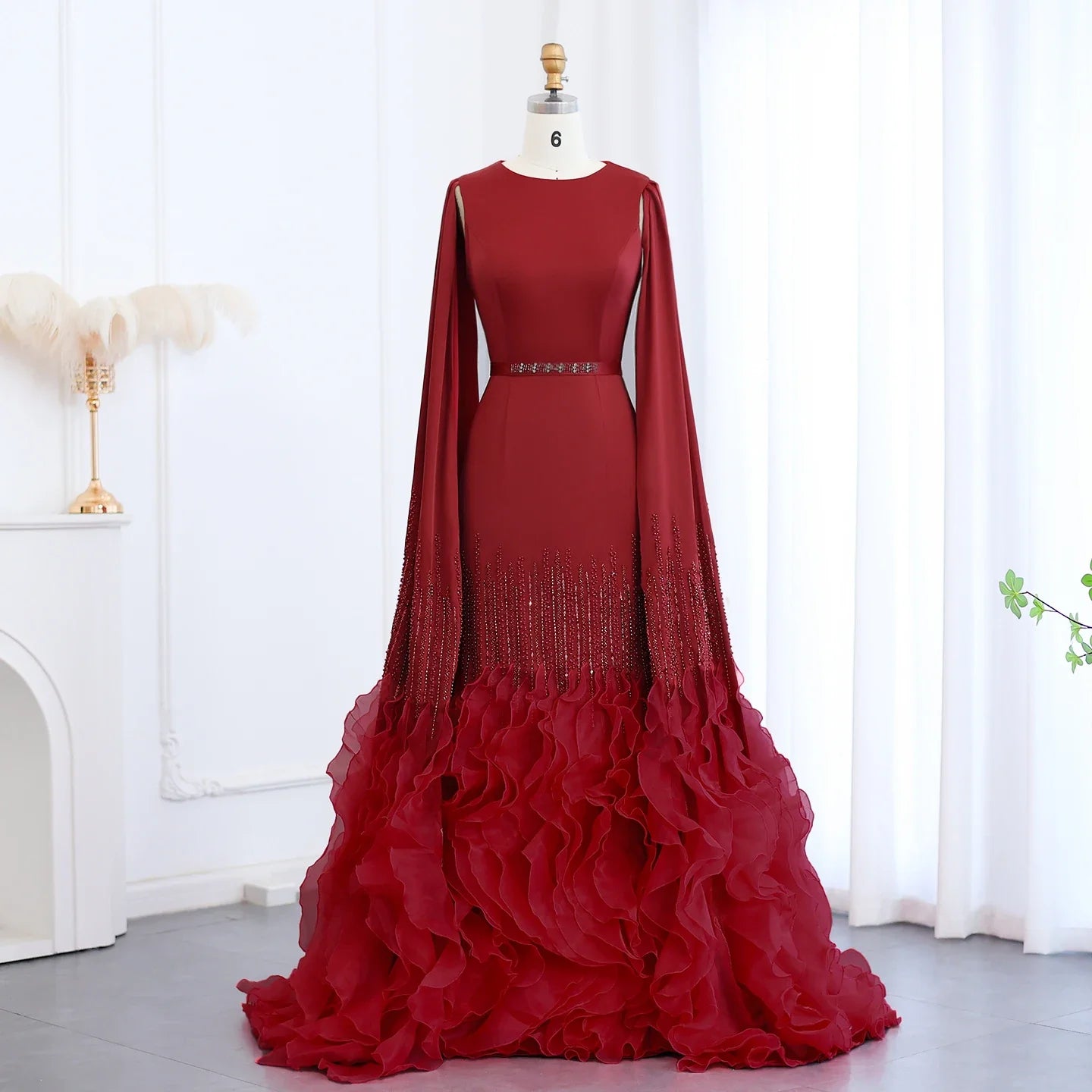 Adelaide White Evening Dresses with Cape Sleeves Tiered Ruffles Women Wedding Party Gown
