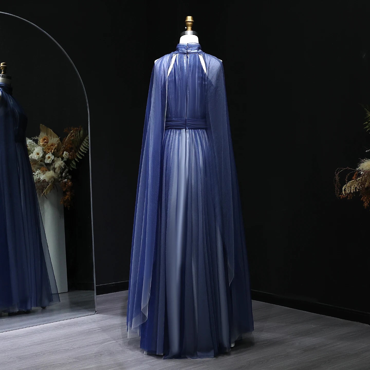 Dimple High-Neck Gray A-Line Evening Dress