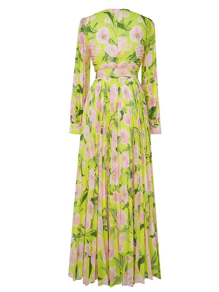 Elaine Pleated Floral Long Dress