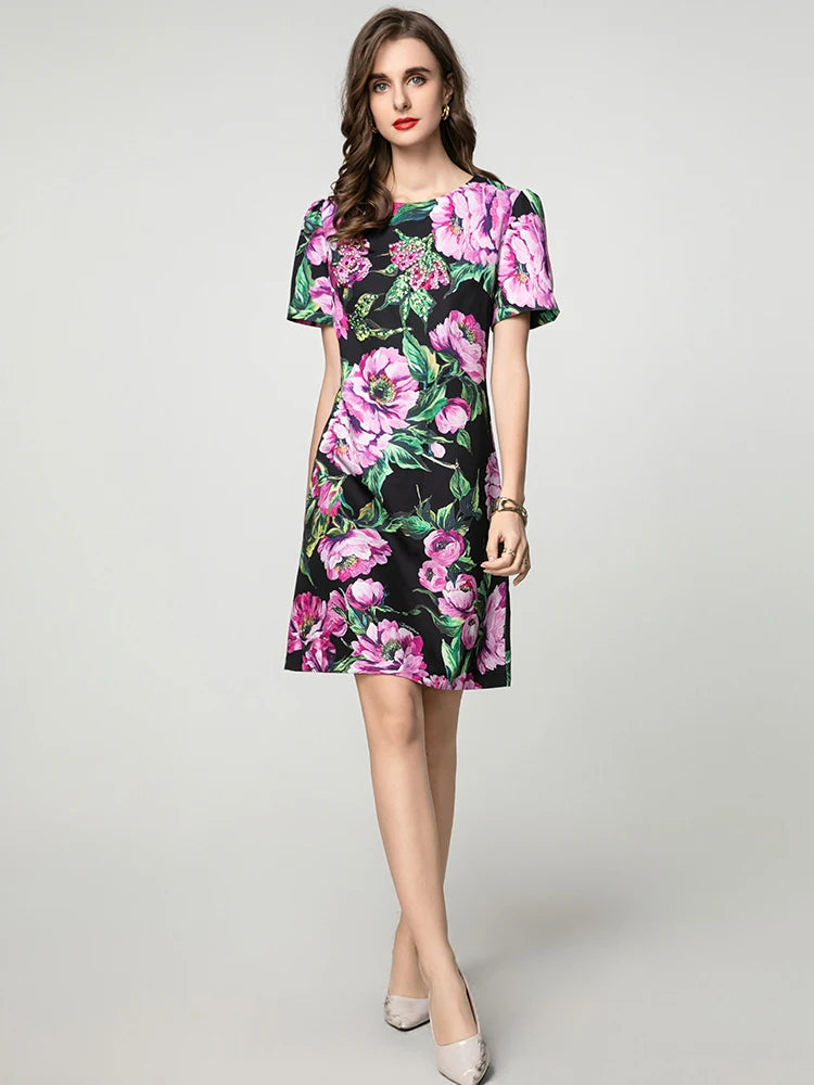 Everett Crystal Diamonds Floral Print Mini Dress