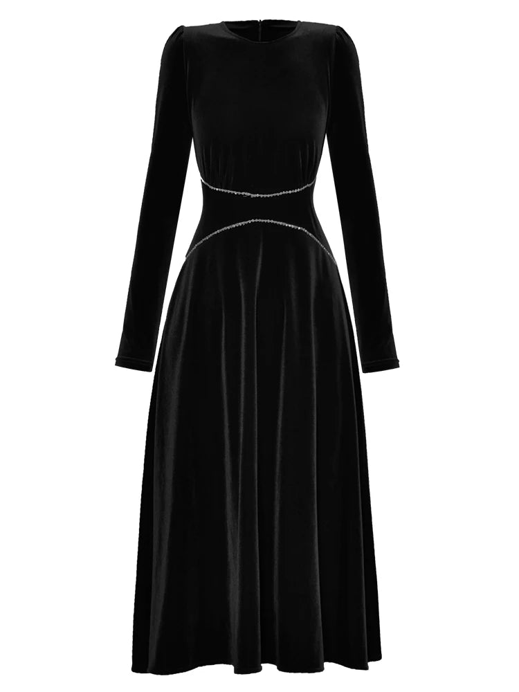 Kairi Velvet A-LINE Slim Midi Dress