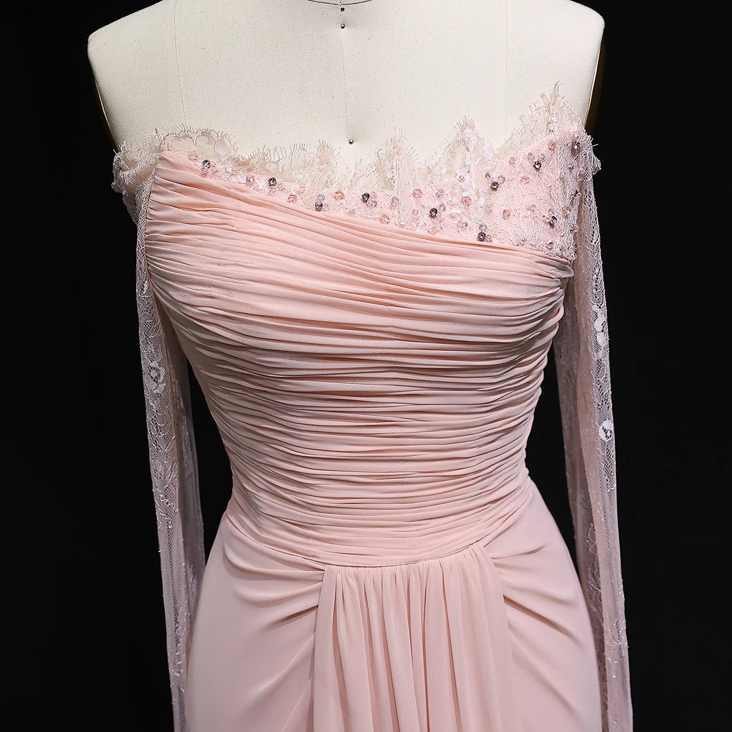 Karzen Pink Lace Off Shoulder Evening Dress