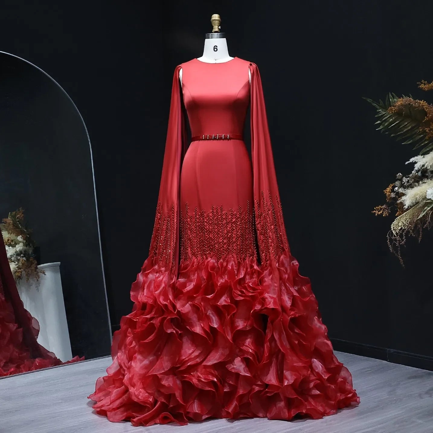 Adelaide White Evening Dresses with Cape Sleeves Tiered Ruffles Women Wedding Party Gown