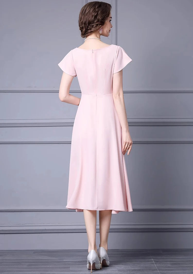 Ann Bow High waisted Solid Color Streetwear Elegant Party Dress