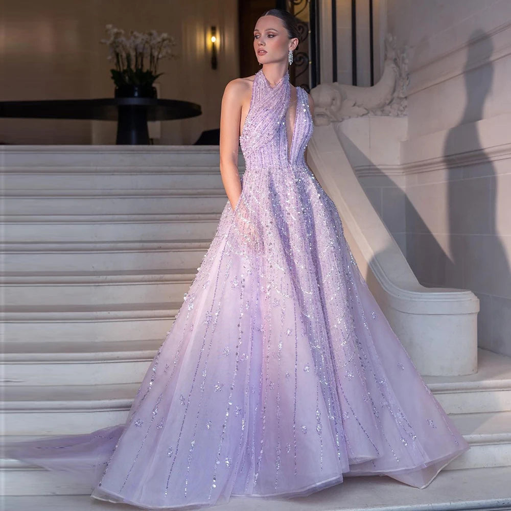 Luxury Beaded Lilac Evening Dress