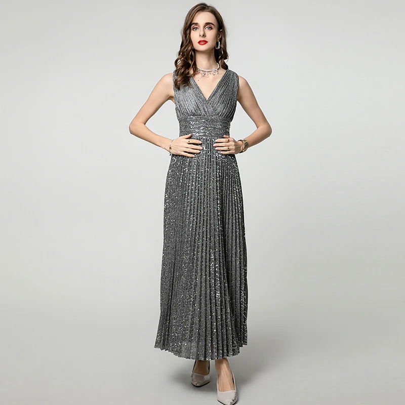 Lila Sequin Pleated Dress