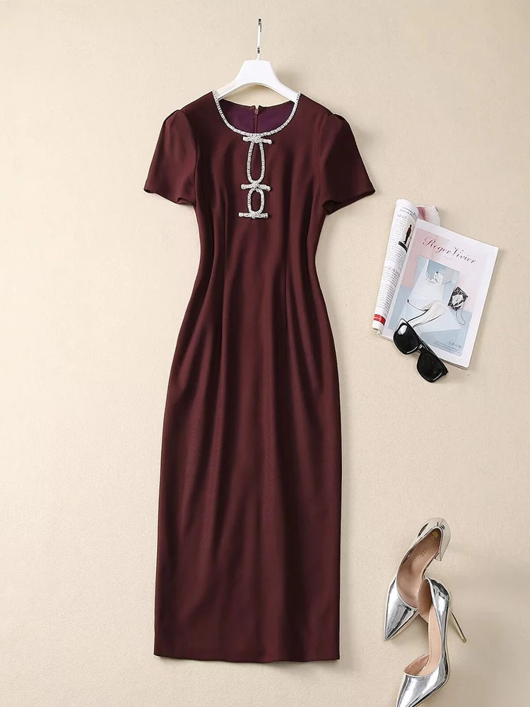 Maude O-Neck Short Sleeves Solid Color Elegant Party Dress