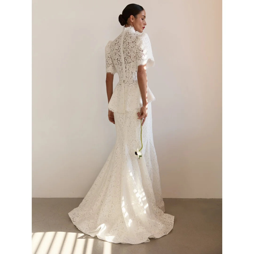 Rebecca Customized High Neck Short Sleeve Prom Dress Floor-Length Dress
